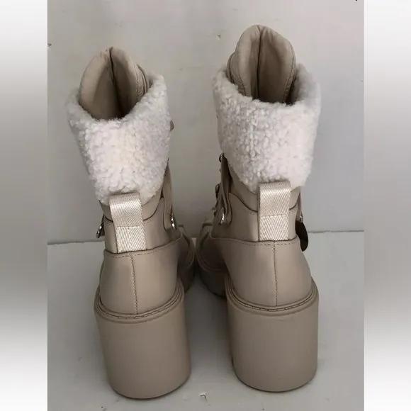 STEVE MADDEN Northern Faux Fur Lug Sole Combat Lace-up Boots Size 5.5M Beige ps2