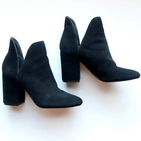 Steve Madden Rookie Black Suede Leather Block Heel Ankle Boots Booties Size 8