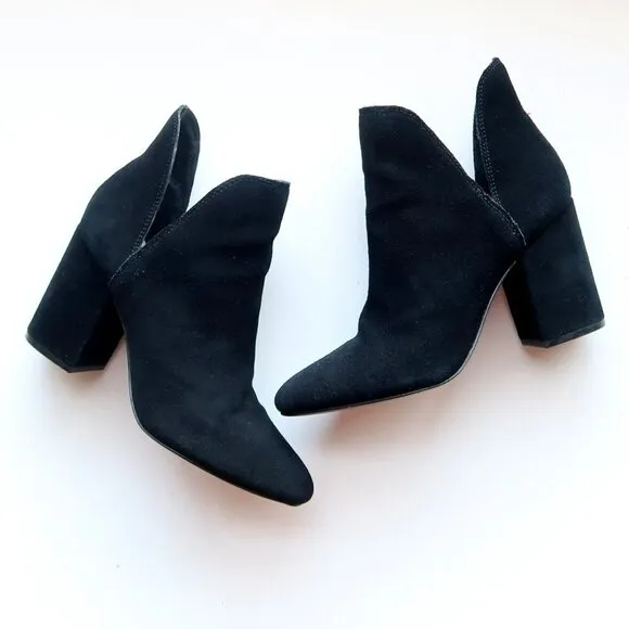 Steve Madden Rookie Black Suede Leather Block Heel Ankle Boots Booties Size 8
