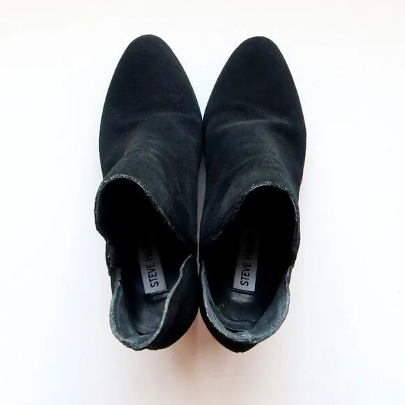 Steve Madden Rookie Black Suede Leather Block Heel Ankle Boots Booties Size 8