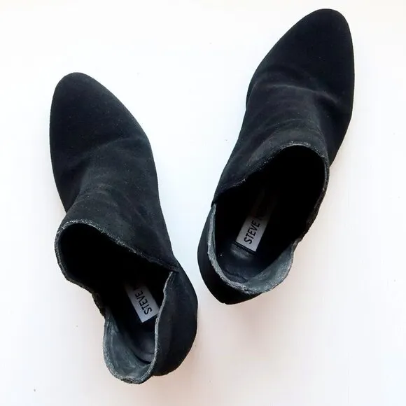 Steve Madden Rookie Black Suede Leather Block Heel Ankle Boots Booties Size 8