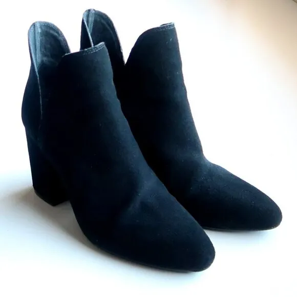 Steve Madden Rookie Black Suede Leather Block Heel Ankle Boots Booties Size 8