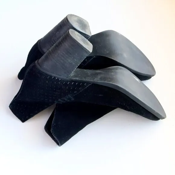Steve Madden Shepp Black Suede Leather Block Heel Ankle Boots Booties Size 7.5