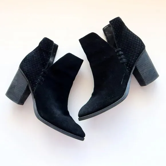 Steve Madden Shepp Black Suede Leather Block Heel Ankle Boots Booties Size 7.5