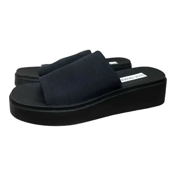 Steve Madden Shoes Women Size 10 US Sandals Black Platform Wedge Slides Comfort