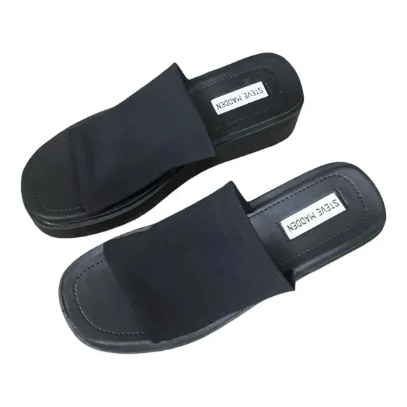 Steve Madden Shoes Women Size 10 US Sandals Black Platform Wedge Slides Comfort