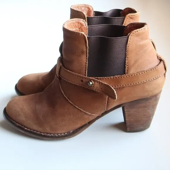 Steve Madden Tan Brown Nubuck Leather Block Heel Pull-on Ankle Boots Booties 8