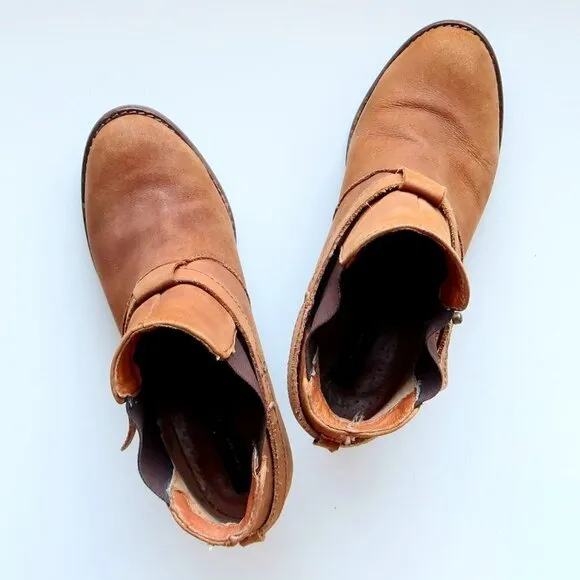 Steve Madden Tan Brown Nubuck Leather Block Heel Pull-on Ankle Boots Booties 8