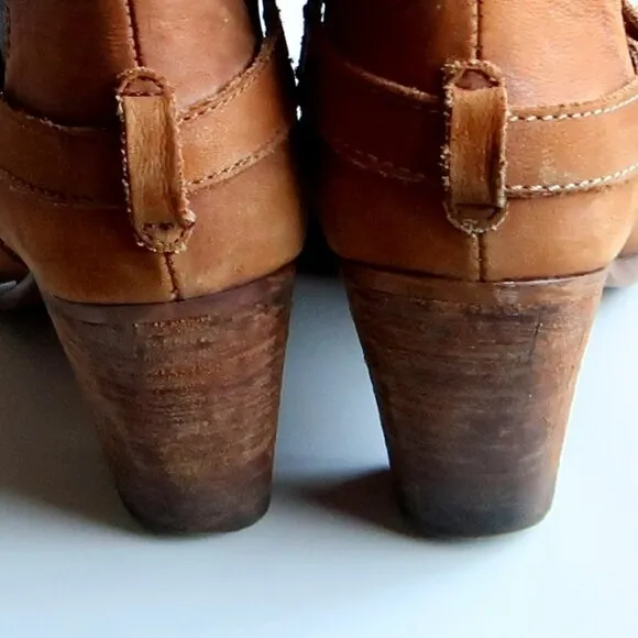 Steve Madden Tan Brown Nubuck Leather Block Heel Pull-on Ankle Boots Booties 8