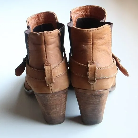 Steve Madden Tan Brown Nubuck Leather Block Heel Pull-on Ankle Boots Booties 8