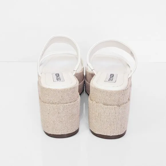 Steve Madden Women's Size 7 Merrcer Platform Slide Leather Sandal in White Beach