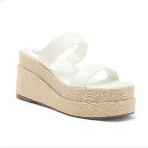 Steve Madden Women's Size 7 Merrcer Platform Slide Leather Sandal in White Beach