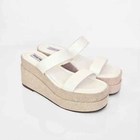 Steve Madden Women's Size 7 Merrcer Platform Slide Leather Sandal in White Beach