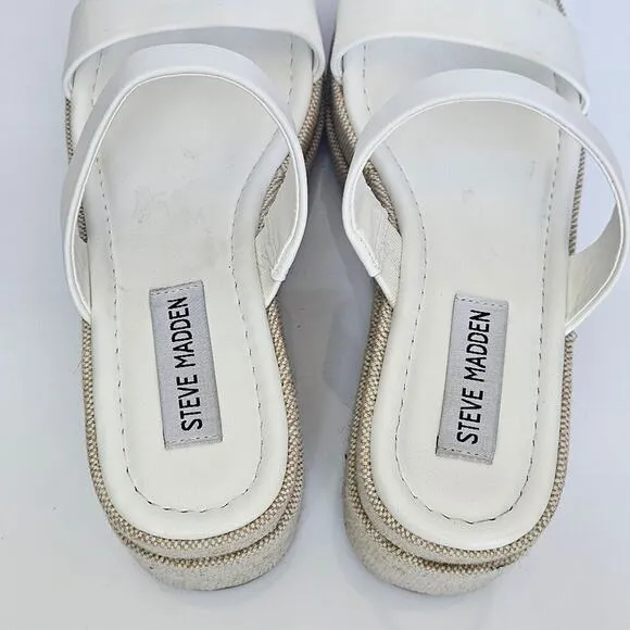 Steve Madden Women's Size 7 Merrcer Platform Slide Leather Sandal in White Beach