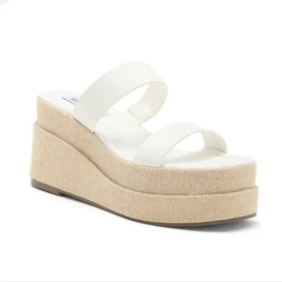 Steve Madden Women's Size 7 Merrcer Platform Slide Leather Sandal in White Beach