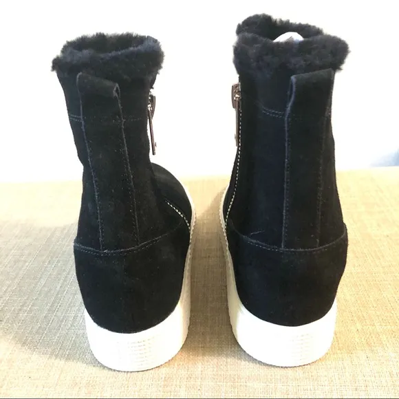 Steven Madden Bamby Black Faux Water Resistant Suede Wedge Ankle Boots Sneaker