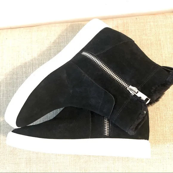 Steven Madden Bamby Black Faux Water Resistant Suede Wedge Ankle Boots Sneaker