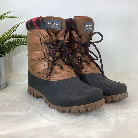 STORM BY COUGAR CLAUDIA WATERPROOF DUCK RAIN BOOTS CHECKED SUEDE SZ 7