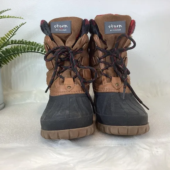 STORM BY COUGAR CLAUDIA WATERPROOF DUCK RAIN BOOTS CHECKED SUEDE SZ 7