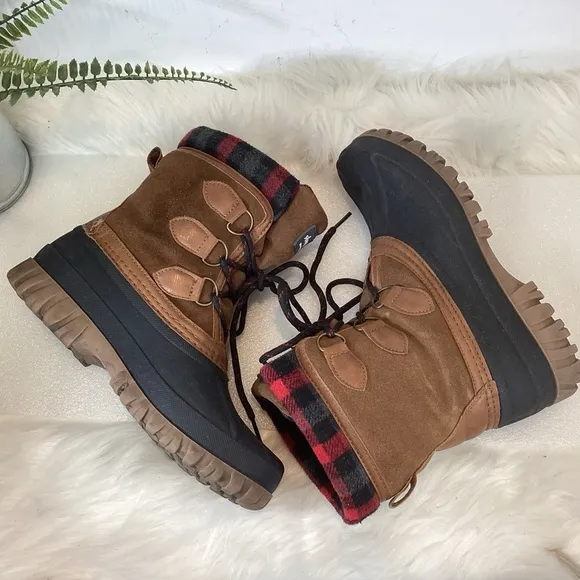 STORM BY COUGAR CLAUDIA WATERPROOF DUCK RAIN BOOTS CHECKED SUEDE SZ 7