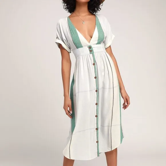 Striped Button-Up Midi Dress - Casual &amp; Chic | Classic Shirt Dress