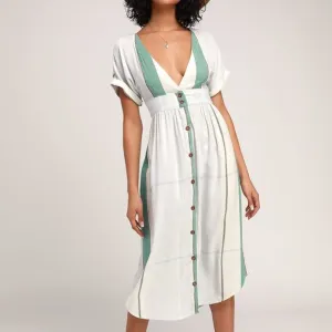 Striped Button-Up Midi Dress - Casual &amp; Chic | Classic Shirt Dress