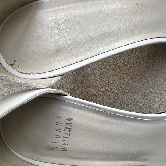 Stuart Weitzman Amelina 75 White Leather Sandals Women 9 M Ankle Strap Nudist