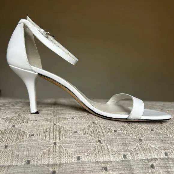 Stuart Weitzman Amelina 75 White Leather Sandals Women 9 M Ankle Strap Nudist