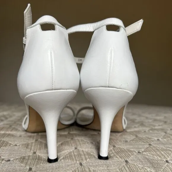 Stuart Weitzman Amelina 75 White Leather Sandals Women 9 M Ankle Strap Nudist