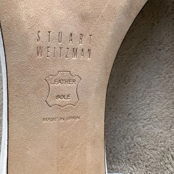 Stuart Weitzman Amelina 75 White Leather Sandals Women 9 M Ankle Strap Nudist