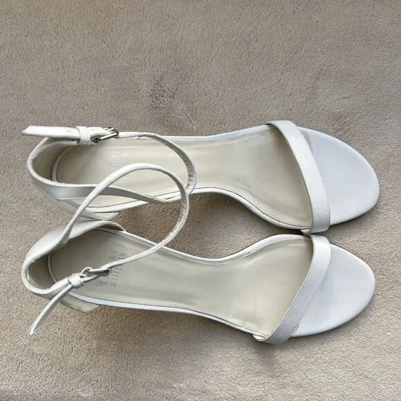 Stuart Weitzman Amelina 75 White Leather Sandals Women 9 M Ankle Strap Nudist