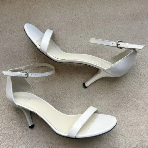Stuart Weitzman Amelina 75 White Leather Sandals Women 9 M Ankle Strap Nudist
