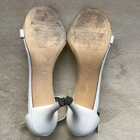 Stuart Weitzman Amelina 75 White Leather Sandals Women 9 M Ankle Strap Nudist