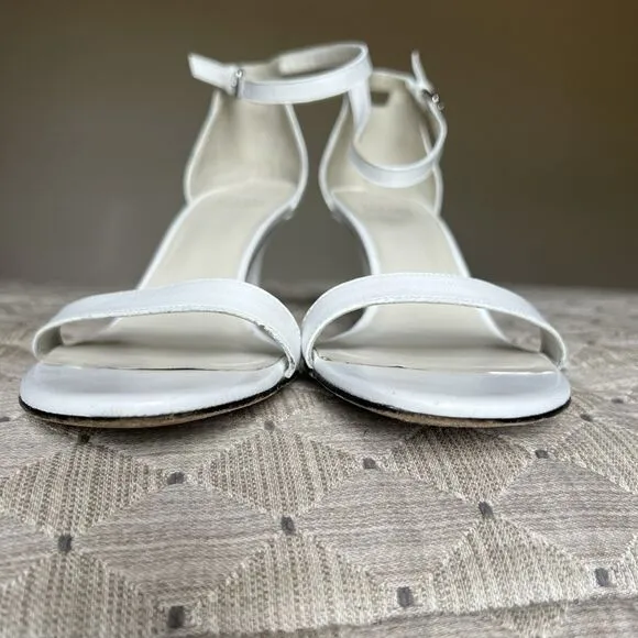 Stuart Weitzman Amelina 75 White Leather Sandals Women 9 M Ankle Strap Nudist