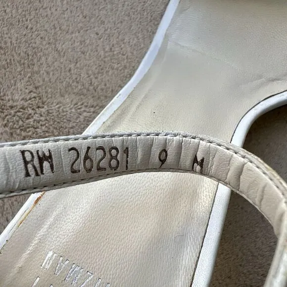 Stuart Weitzman Amelina 75 White Leather Sandals Women 9 M Ankle Strap Nudist