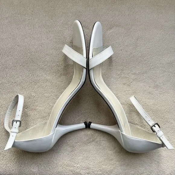 Stuart Weitzman Amelina 75 White Leather Sandals Women 9 M Ankle Strap Nudist