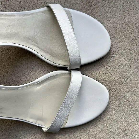 Stuart Weitzman Amelina 75 White Leather Sandals Women 9 M Ankle Strap Nudist