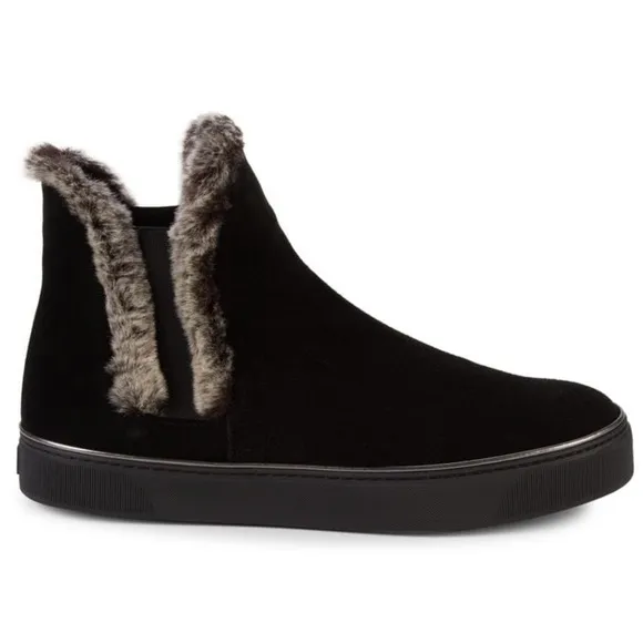 Stuart Weitzman Black Fur-Trim Ankle Boots Sz 6
