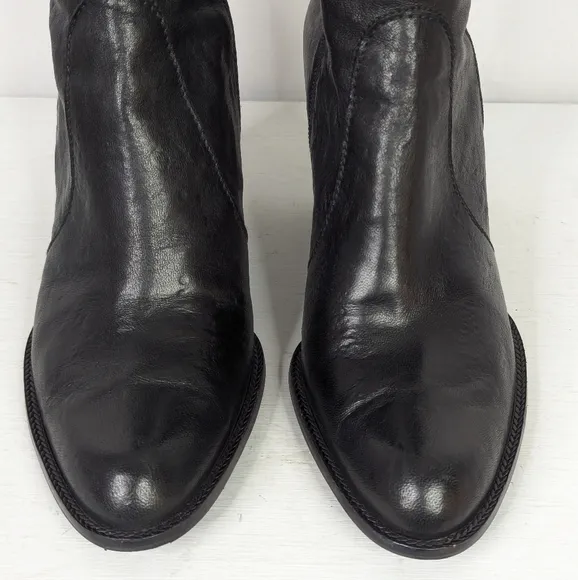 Stuart Weitzman Black Leather Heeled Midcalf Moto Boots