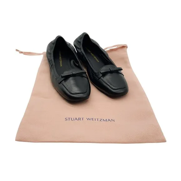 Stuart Weitzman Black Pre-Fall 2024 Bow Detail Leather Loafers