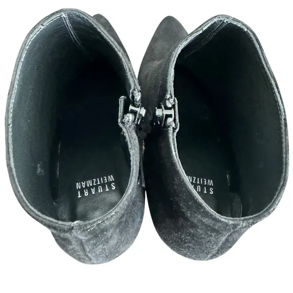Stuart Weitzman Black Suede Booties Pointed Toe Stiletto Heel Ankle Boots Womens