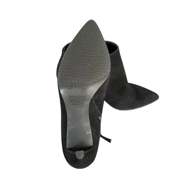 Stuart Weitzman Black Suede Booties Pointed Toe Stiletto Heel Ankle Boots Womens