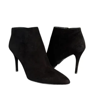 Stuart Weitzman Black Suede Booties Pointed Toe Stiletto Heel Ankle Boots Womens