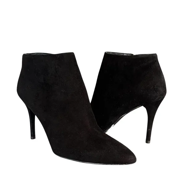 Stuart Weitzman Black Suede Booties Pointed Toe Stiletto Heel Ankle Boots Womens