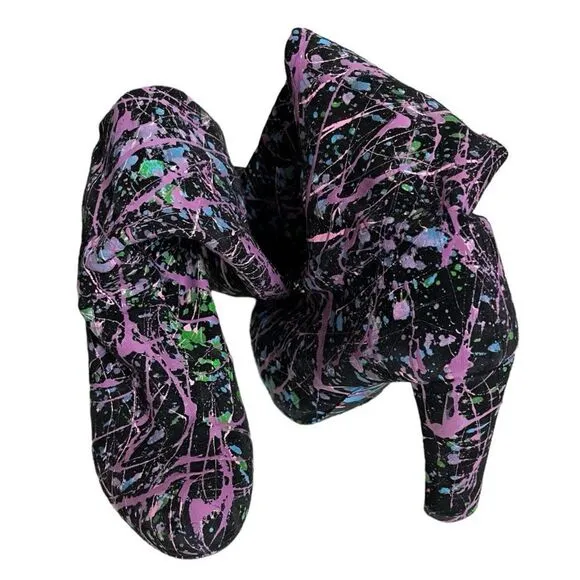 STUART WEITZMAN Black Suede Boots Over The Knee Paint Splattered Design Size 9
