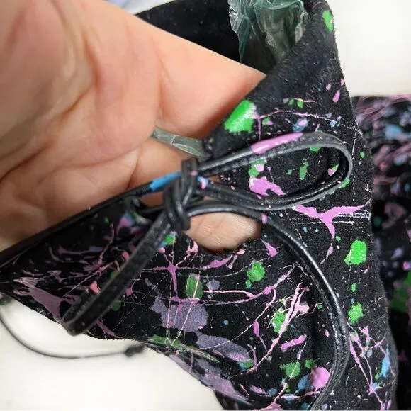 STUART WEITZMAN Black Suede Boots Over The Knee Paint Splattered Design Size 9