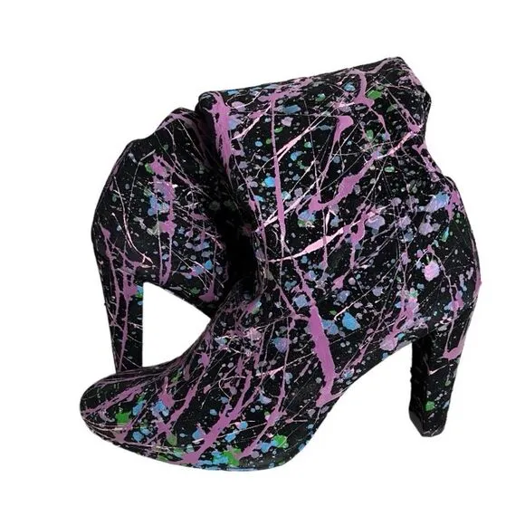 STUART WEITZMAN Black Suede Boots Over The Knee Paint Splattered Design Size 9