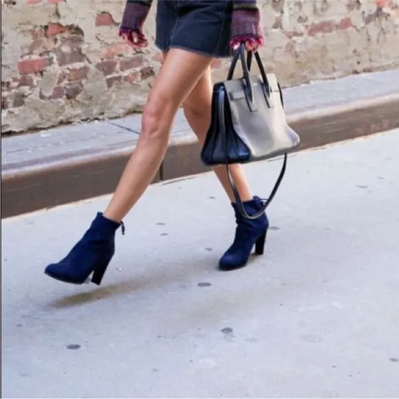Stuart Weitzman Black Suede Mitten Block Heel Ankle Boots Sz 6