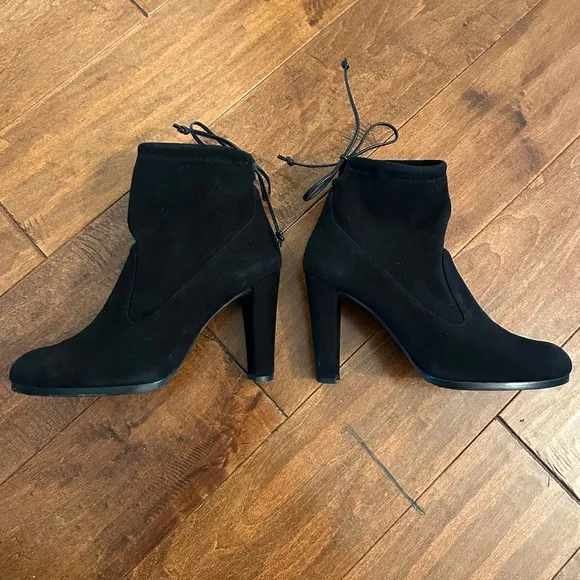 Stuart Weitzman Black Suede Mitten Block Heel Ankle Boots Sz 6