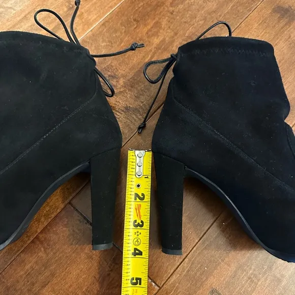Stuart Weitzman Black Suede Mitten Block Heel Ankle Boots Sz 6